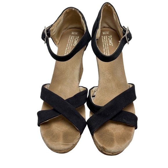 TOMS Cork Wedge Ankle Strap Platform Sandals High Heels Criss Cross Shoes sz 10 - Picture 3 of 16
